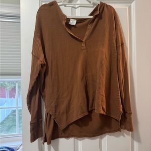 Brown Waffle Knit Women's Top